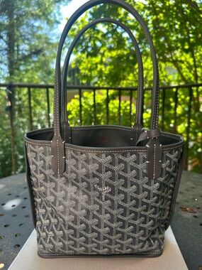 Goyard Anjou Mini Reversible Tote in Gray and White Goyardine and Gray Leather